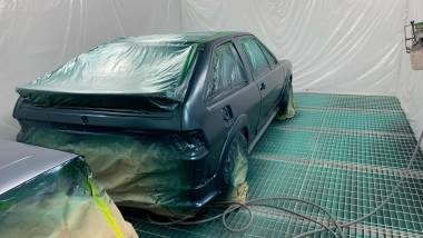 In the spray booth!